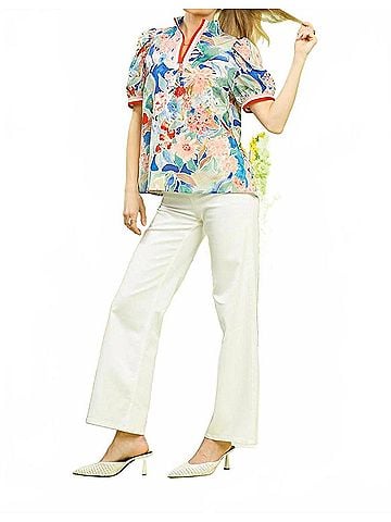 Umgee Jacquard Bloomscape Print Top in Multi (view 2)