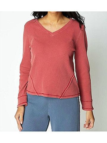 Habitat Waffle Knit Wrap Seam Top in Garnet (view 2)