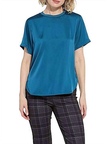 Lyssé Aline Crew Neck Mix Media Top in Irish Blue (view 2)