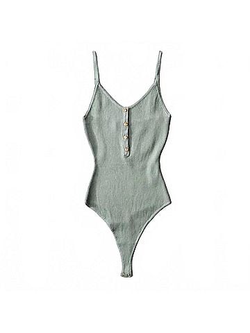 Love Tree Women's Button Front Sleeveless Bodysuit in Dust Olive (view 1)