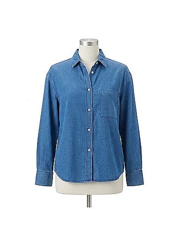 Lyssé Bay Crop Chambray Shirt in Mid Wash (view 1)