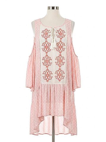 Soieblu Women's Cold Shoulder Pink Embroidered Tunic in Pink (view 1)