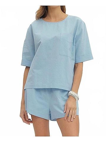 Entro Crewneck Short Sleeve Top in Light Blue (view 2)