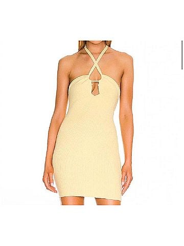 For Love & Lemons Mona Mini Halter Dress in Yellow (view 2)