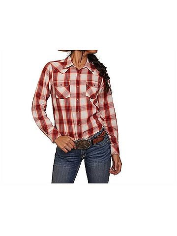 Ariat Women's Tulsa Long Sleeve Snap Shirt in Red Plaid (view 2)