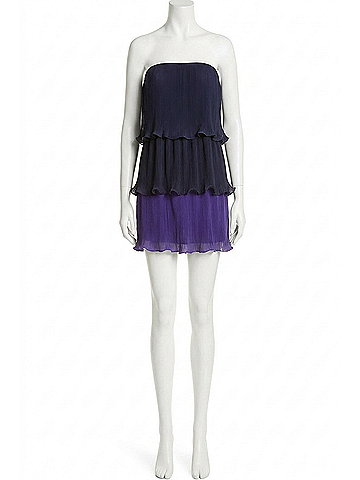 Milly Sylvie Pleated Chiffon Strapless Mini Dress in Purple (view 1)