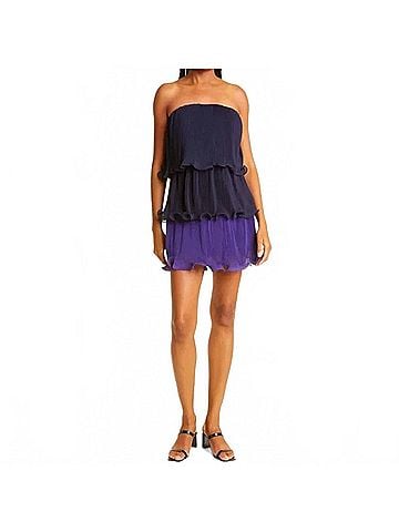 Milly Sylvie Pleated Chiffon Strapless Mini Dress in Purple (view 2)