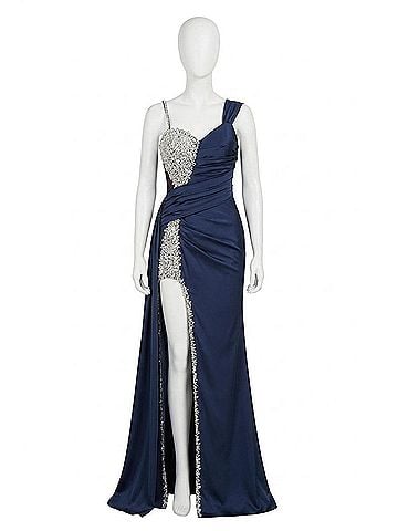 Portia & Scarlett Jersey Ruched Bodice Gown in Navy (view 1)