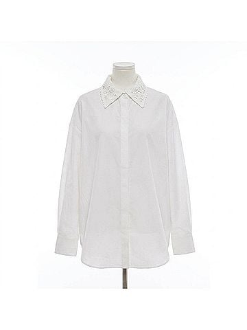 English Factory Crochet Collar Detailed Shirt in White (view 1)