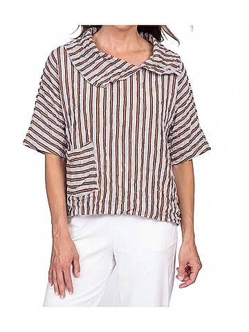Habitat Crimped Crepe Stripe Pack It Pullover Top in Blue (view 2)