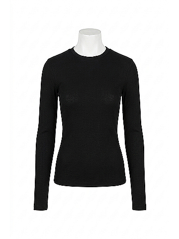 Monrow Supimafine Rib Long Sleeve Crew Top in Black (view 1)
