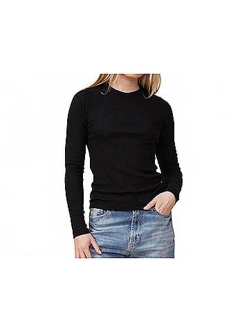 Monrow Supimafine Rib Long Sleeve Crew Top in Black (view 2)