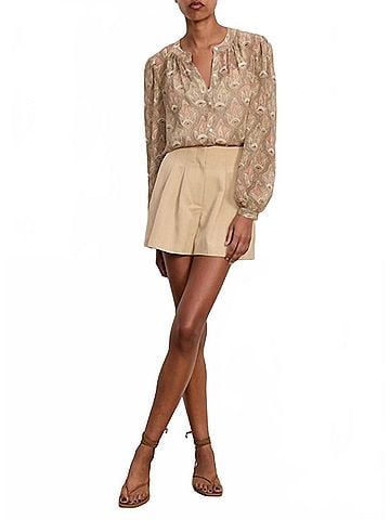 Veronica Beard Gables Pleated Shorts in Stone Khaki (view 2)