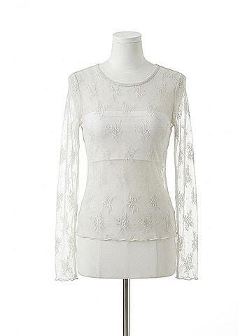 Hem & Thread Scoop Neck Cabbage Ruffle Hem Lace Long Sleeve Top in Dolphin Grey (view 1)