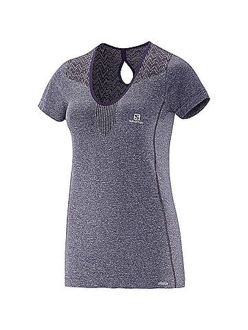 Salomon Women's Elevate Short Sleeve Seamless Tee in Nightshade Grey (view 2)