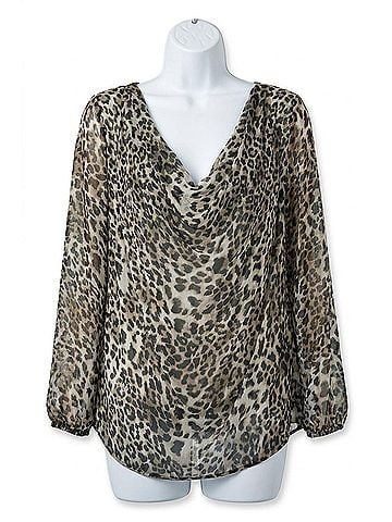 Tempo Paris Cowl Neckline Sheer Blouse With Lining in Cheetah Print (view 1)