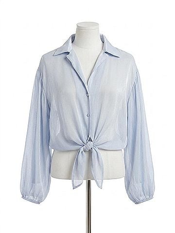 Glam Stephanie Tie Front Collared Blouse in Light Blue (view 1)