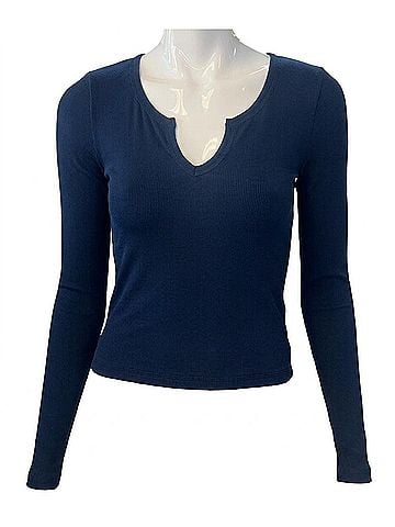 Bobi Women's Split V-Neck Long Sleeves Crop Tee in Galaxy (view 1)