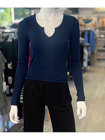 Bobi Women's Split V-Neck Long Sleeves Crop Tee in Galaxy (view 2)