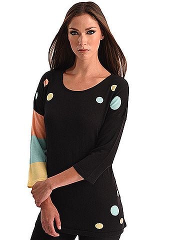 Angel Polkadot-Stripe Sleeve Top in Black Multi (view 2)