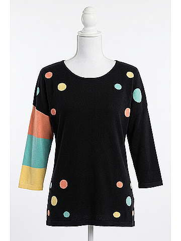 Angel Polkadot-Stripe Sleeve Top in Black Multi (view 1)