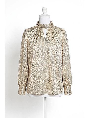 Skies Are Blue Keyhole Lurex Blouse in Gold (view 1)
