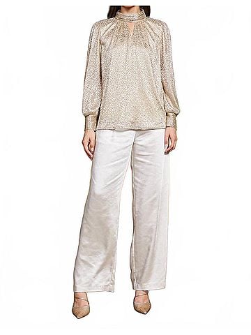 Skies Are Blue Keyhole Lurex Blouse in Gold (view 2)