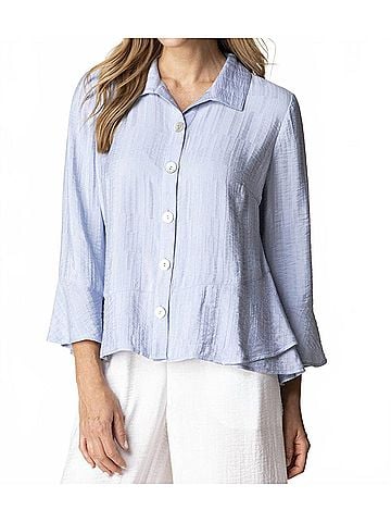 Habitat Button Front Flounce Top in Cornflower (view 2)