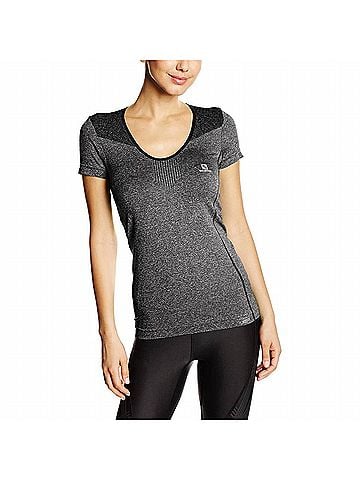 Salomon Women's Elevate Short Sleeve Seamless Tee in Black (view 2)