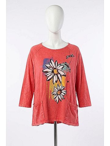 Jess & Jane Twins Mineral Washed Patch Pocket Cotton Top in Passion (view 1)