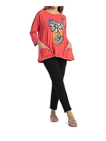 Jess & Jane Twins Mineral Washed Patch Pocket Cotton Top in Passion (view 2)