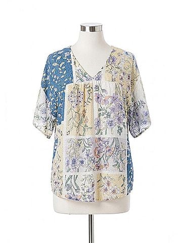 Cotton Bleu Floral V-Neck Top in Multi (view 1)