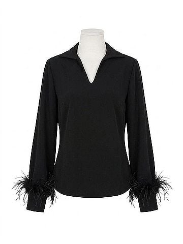 Tyler Boe Erin Ponte Feather Sleeve Top in Black (view 1)