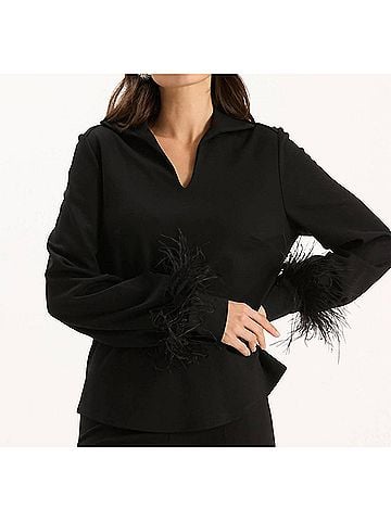 Tyler Boe Erin Ponte Feather Sleeve Top in Black (view 2)