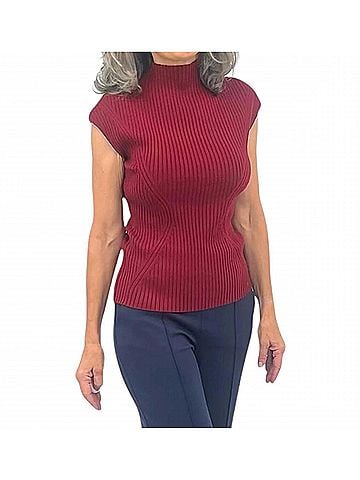 Iris Setlakwe Women's Cheminee Rib Top in Cherry Red (view 2)