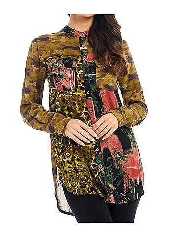 Adore Faux Leopard Button Front Shirt in Camouflage (view 2)
