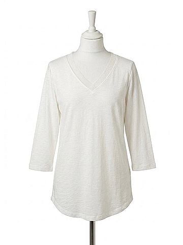 FDJ V-Neck Sheer Top in White (view 1)