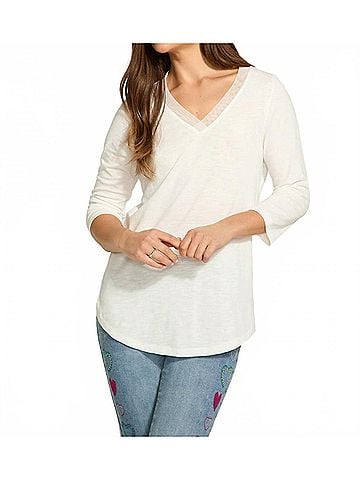 FDJ V-Neck Sheer Top in White (view 2)