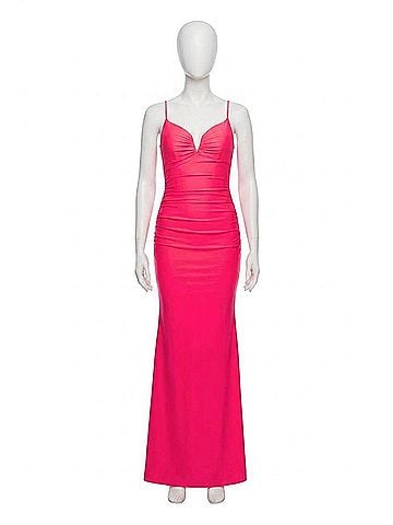 La Femme Corset-Back Long Dress in Neon Pink (view 1)