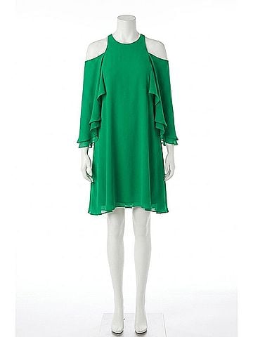 Halston Heritage Cold Shoulder Ruffle Dress in Viridian (view 1)