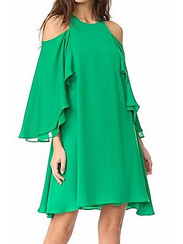 Halston Heritage Cold Shoulder Ruffle Dress in Viridian (view 2)