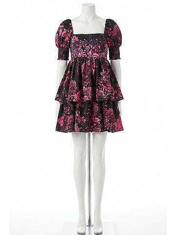 Alice + Olivia Emmalou Puff-Sleeve Tiered Mini Dress in Pink Black (view 1)