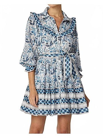Cleobella Lotte Mini Dress in Vintage Blue (view 2)