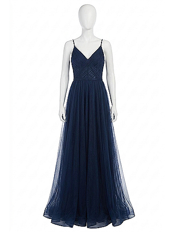 La Femme Illusion A-Line Tulle Ballgown Dress in Navy (view 1)