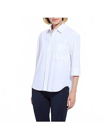Lyssé Sophie 3/4 Sleeve Cropped Shirt in White (view 2)