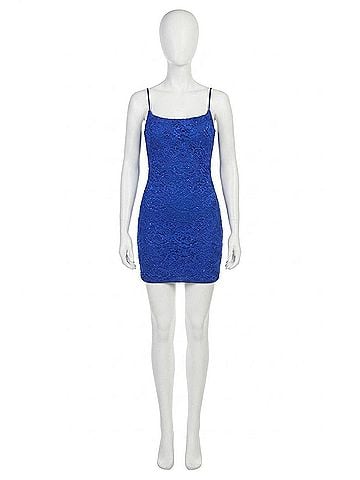 La Femme Floral-Lacetight Mini Cocktail Dress in Royal Blue (view 1)