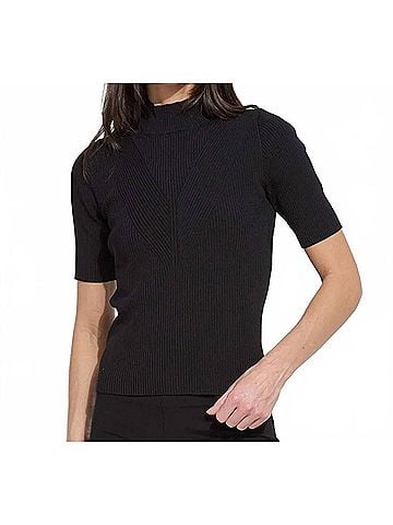 Lyssé Bernadette Short Sleeve Ribbed Top in Black (view 2)