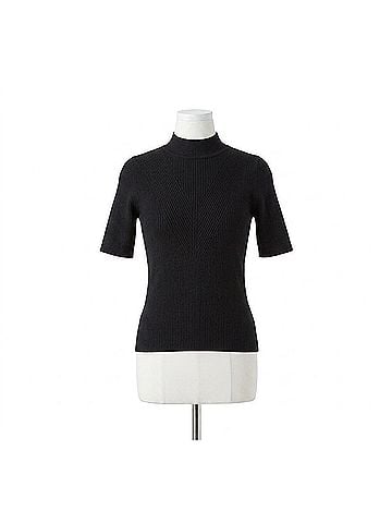 Lyssé Bernadette Short Sleeve Ribbed Top in Black (view 1)