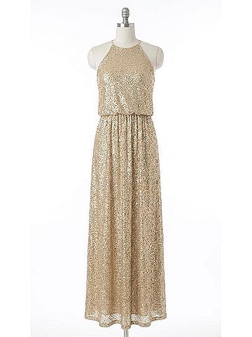 Bill Levkoff Floor-Length Sleeveless Wedding Dress in Gold (view 1)