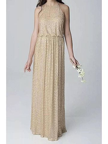 Bill Levkoff Floor-Length Sleeveless Wedding Dress in Gold (view 2)